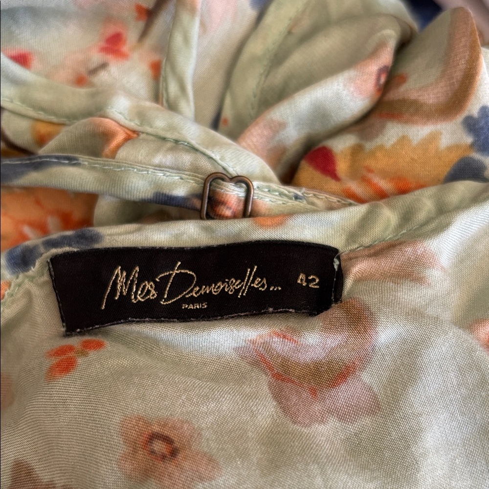 Mes Demoiselles Floral Silk Jumpsuit in Sage Green with Peach and Coral Accents - Picture 5 of 7